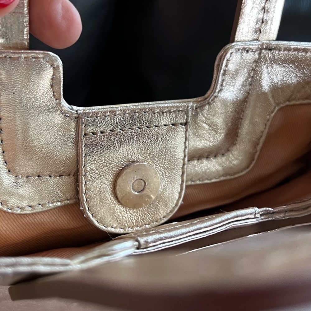 TMRW STUDIO Gold Fold Over Leather 3-in-1 Clutch Crossbody Handle Bag purse - Picture 7 of 9